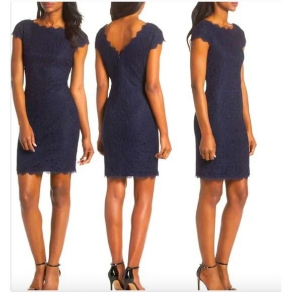 Eliza J Dresses & Skirts - 💘 Eliza J Cap Sleeve Lace Sheath Dress Navy 8
